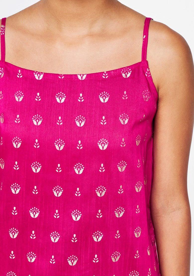 Pink Floral Print Kurtas - Indya