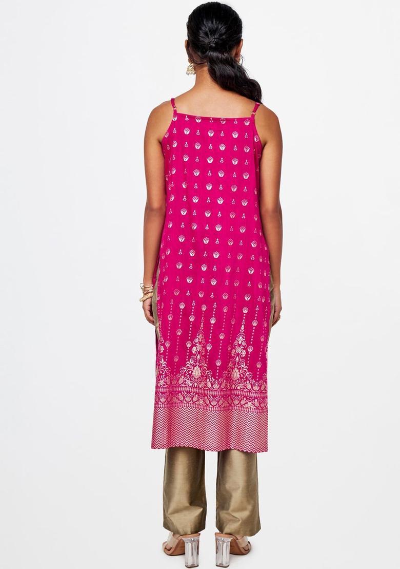 Pink Floral Print Kurtas - Indya