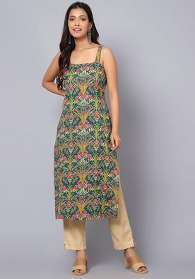 Green Floral Print Cotton Kurtas