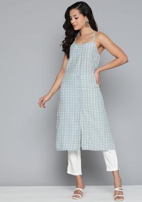 Blue Floral Print Kurtas
