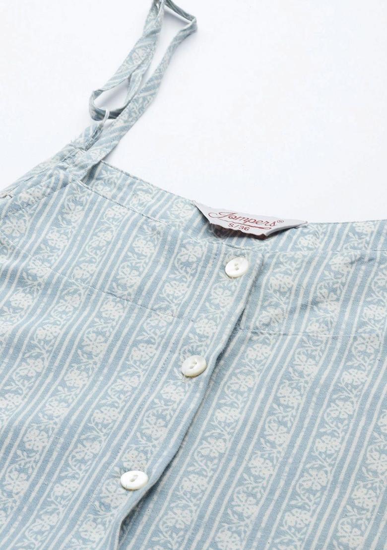 Blue Floral Print Kurtas - Indya