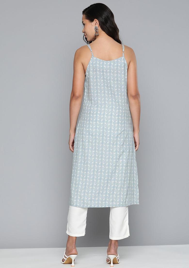 Blue Floral Print Kurtas - Indya