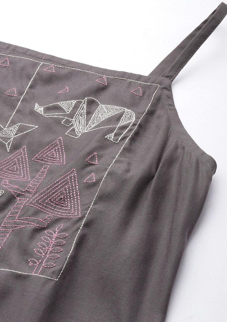 Grey Embroidered Kurtas - Indya