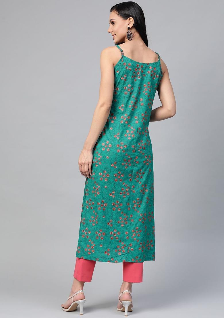 Teal Printed Kurtas - Indya