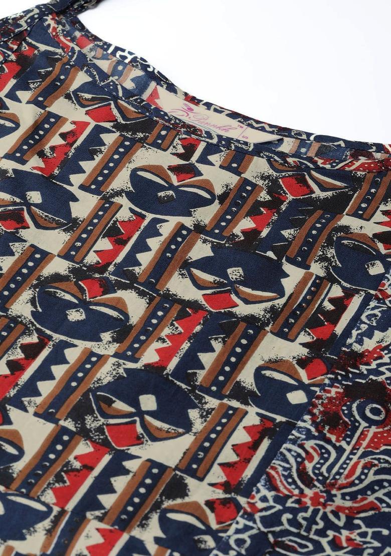 Navy Blue Printed Kurtas - Indya