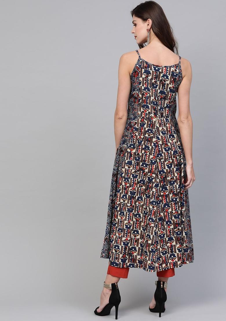 Navy Blue Printed Kurtas - Indya