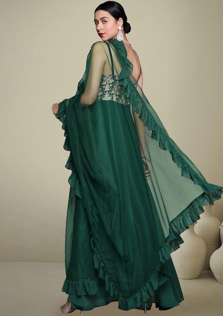 Green Embroidered Kurta Set - Indya