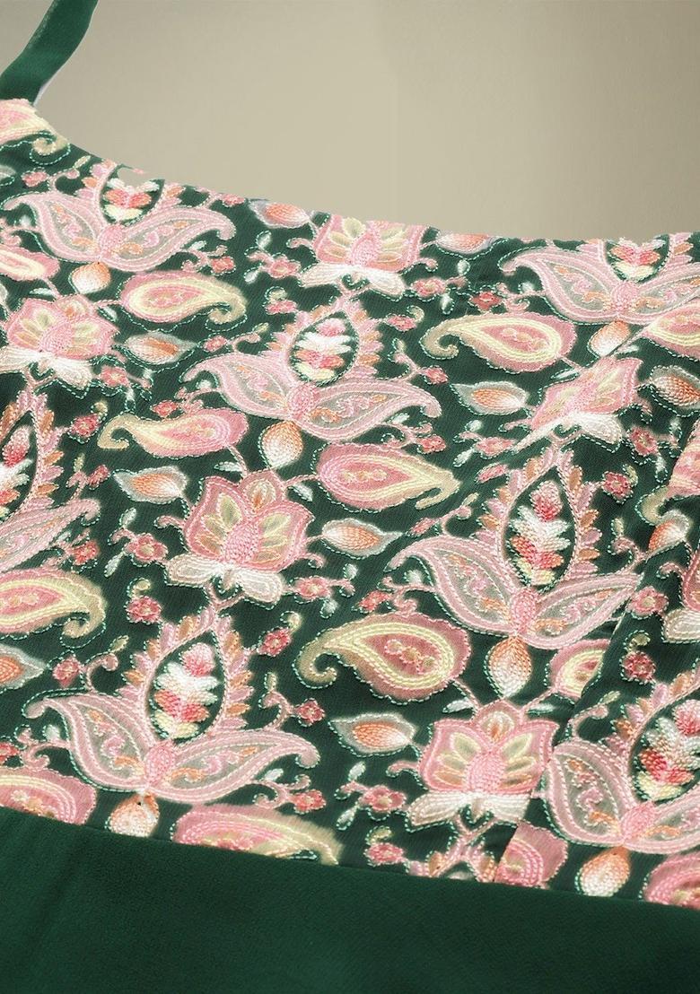 Green Embroidered Kurta Set - Indya