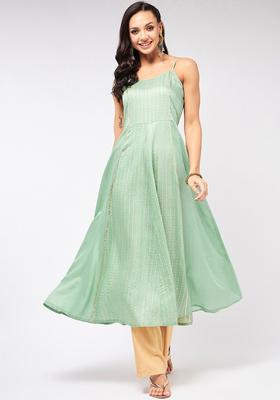 Sea Green Striped Cotton Kurtas
