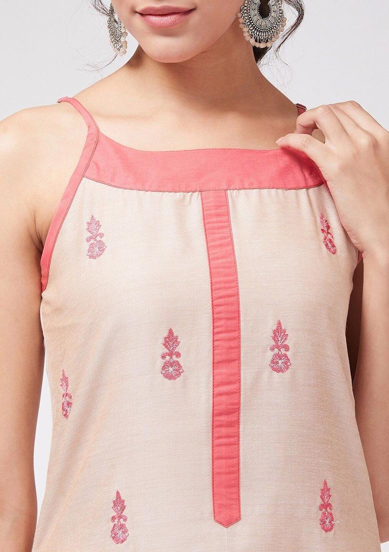 Beige Embroidered Kurtas - Indya