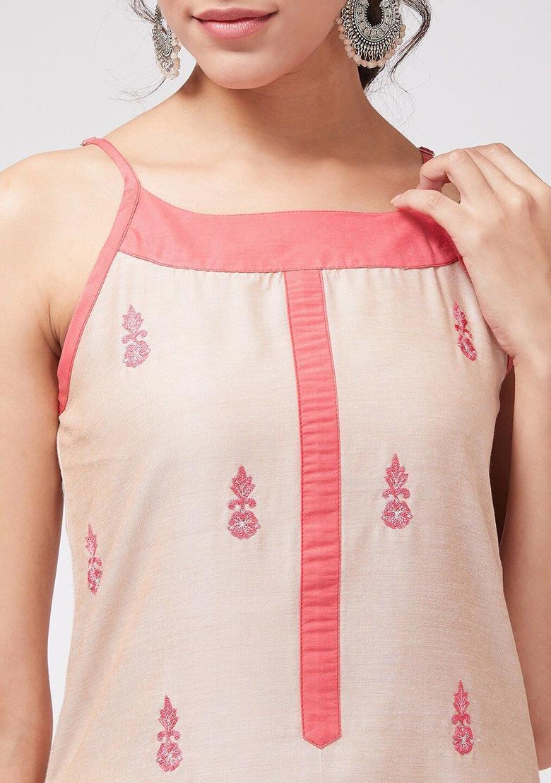 Beige Embroidered Kurtas - Indya
