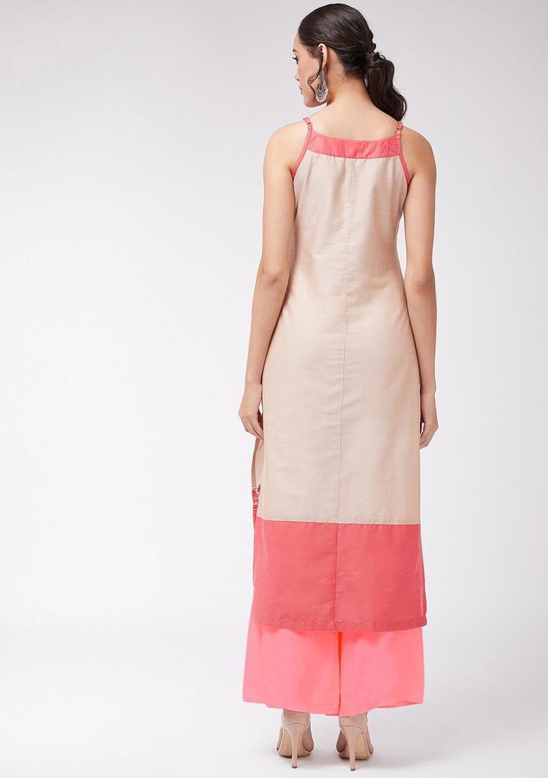 Beige Embroidered Kurtas - Indya