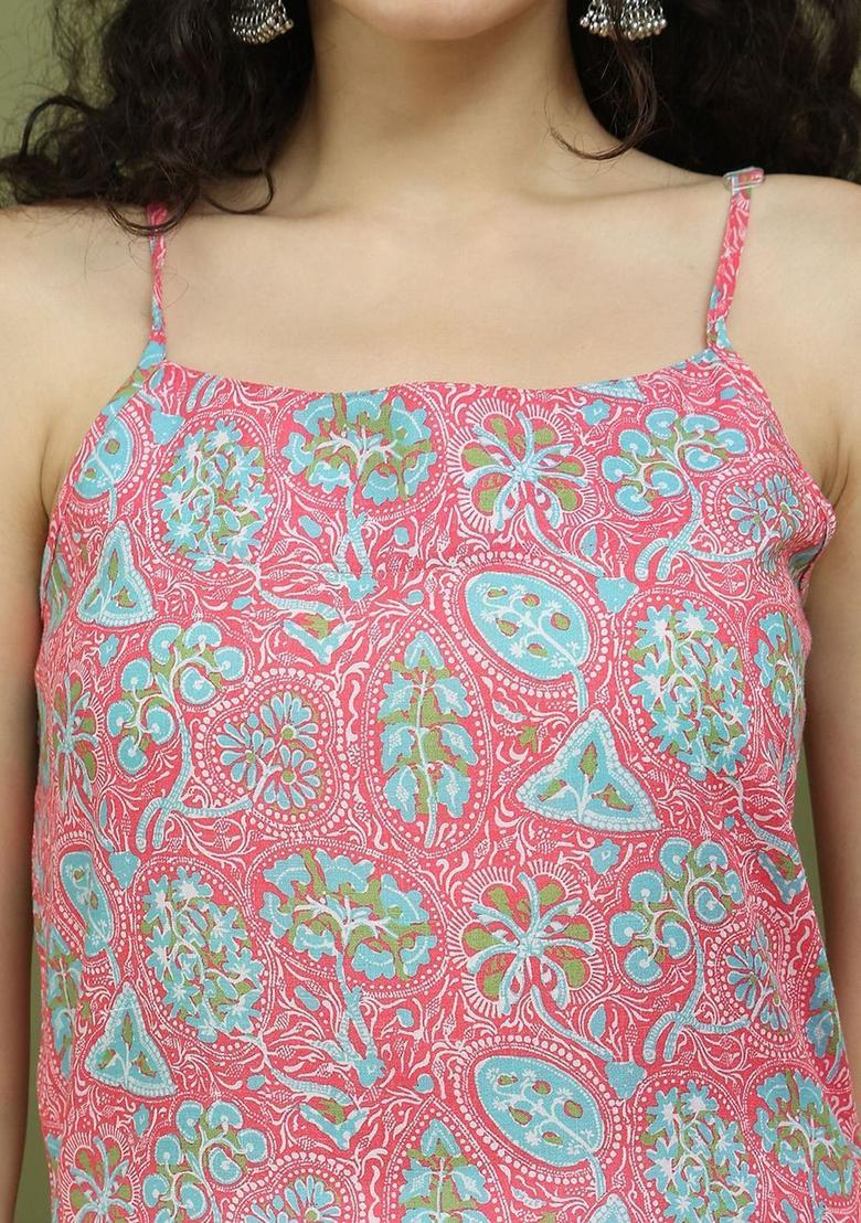 Pink Floral Print Kurtas - Indya