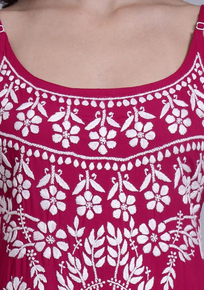 Pink Embroidered Kurtas - Indya