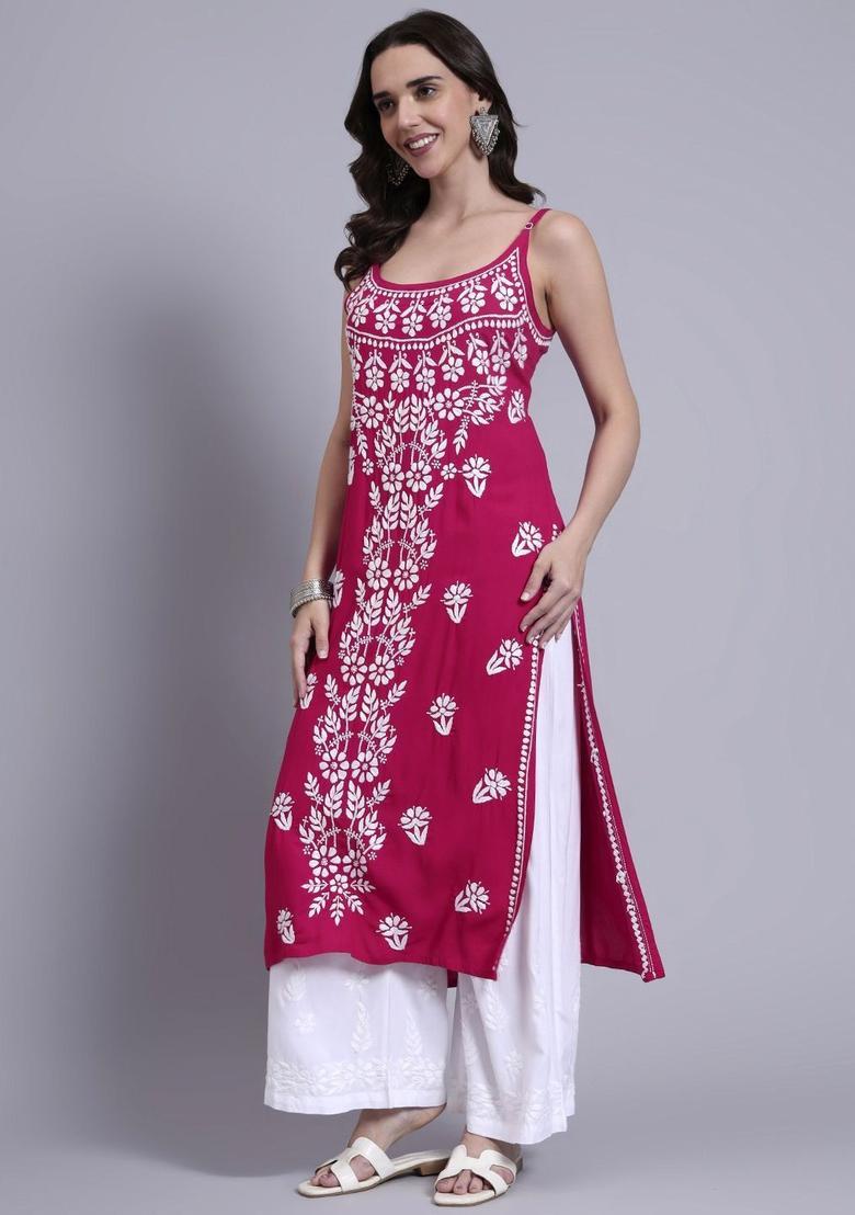 Pink Embroidered Kurtas - Indya