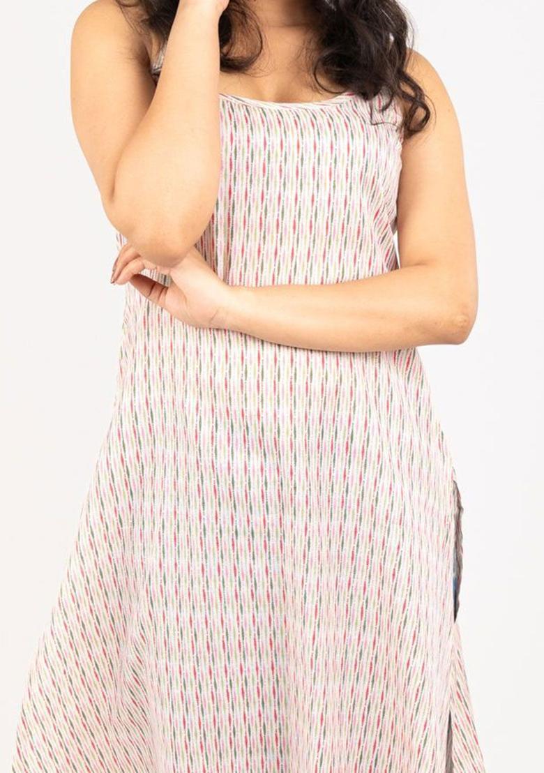 White Printed Cotton Kurtas - Indya