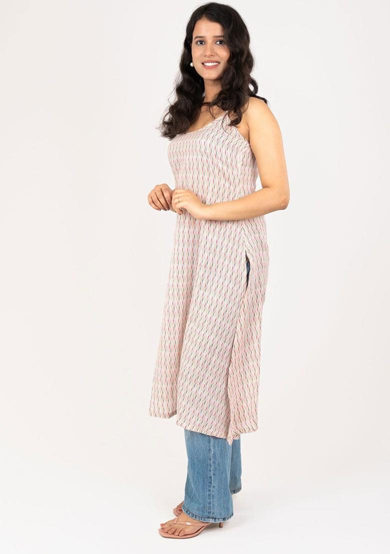 White Printed Cotton Kurtas - Indya