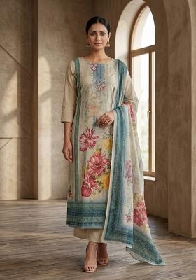 Off White Printed Cotton Salwar Kameez