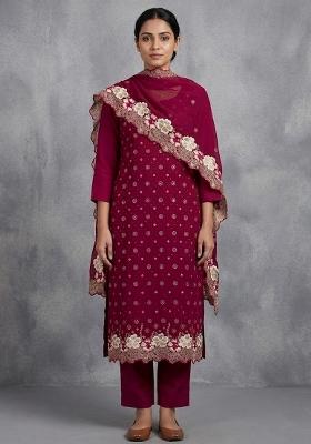 Maroon Embroidered Georgette Salwar Kameez