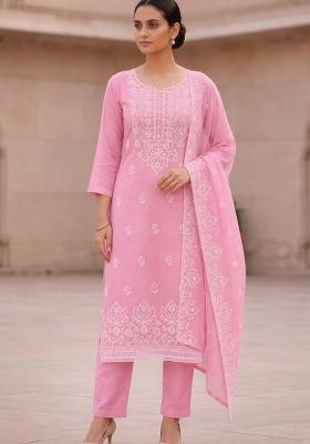 Pink Embroidered Cotton Salwar Kameez