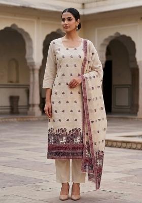 Off White Printed Cotton Salwar Kameez