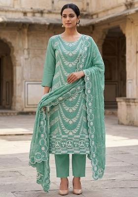 Sea Green Embroidered Georgette Salwar Kameez