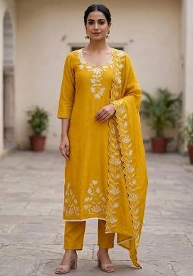 Mustard Embroidered Silk Salwar Kameez