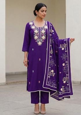 Purple Embroidered Cotton Salwar Kameez