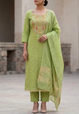 Lime Green Embroidered Silk Salwar Kameez