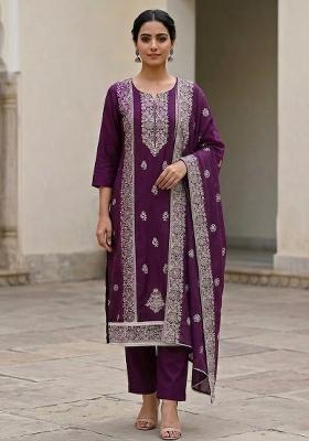 Purple Embroidered Silk Salwar Kameez