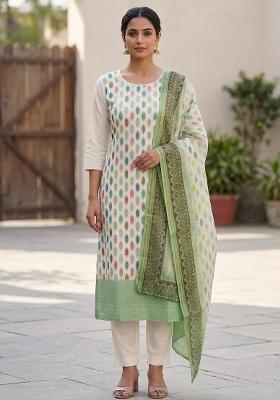 Green Printed Cotton Salwar Kameez