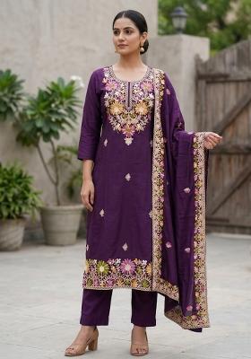 Purple Embroidered Silk Salwar Kameez