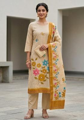Beige Embroidered Silk Salwar Kameez
