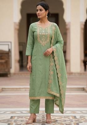 Green Embroidered Silk Salwar Kameez