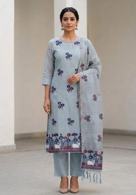 Blue Printed Cotton Salwar Kameez