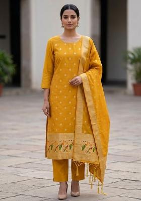 Yellow Embroidered Silk Salwar Kameez