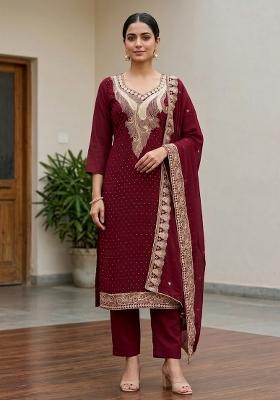 Cream Embroidered Silk Salwar Kameez