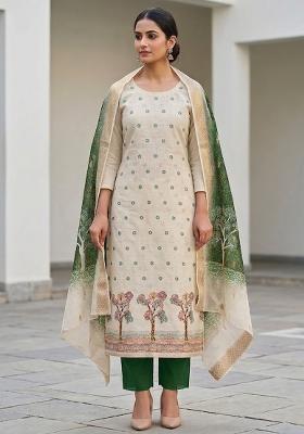 Off White Embroidered Cotton Salwar Kameez