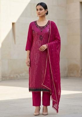 Fuchsia Embroidered Georgette Salwar Kameez