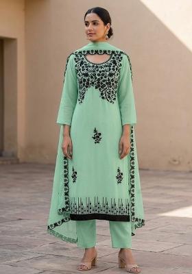 Sea Green Embroidered Georgette Salwar Kameez