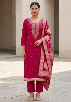 Red Embroidered Silk Salwar Kameez
