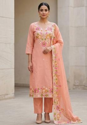Peach Embroidered Silk Salwar Kameez
