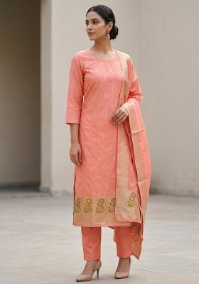 Peach Embroidered Silk Salwar Kameez
