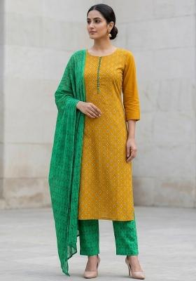 Yellow Printed Cotton Salwar Kameez