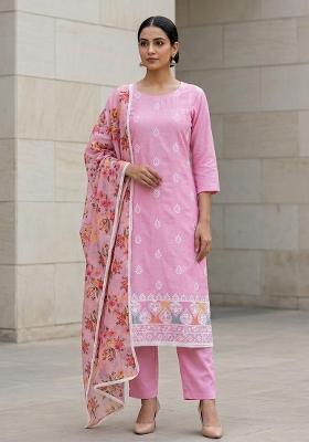 Pink Embroidered Cotton Salwar Kameez