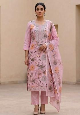 Pink Printed Cotton Salwar Kameez