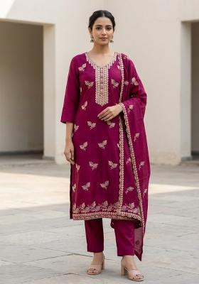 Maroon Embroidered Silk Salwar Kameez
