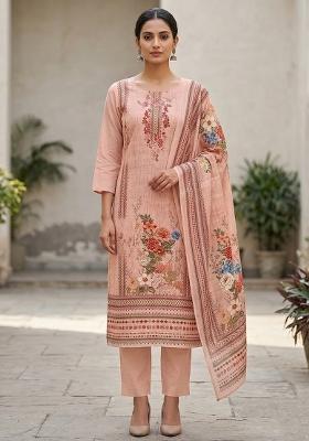 Peach Printed Silk Salwar Kameez