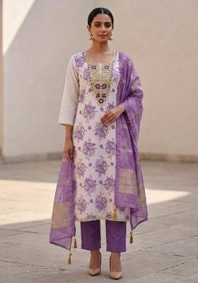 Purple Printed Silk Salwar Kameez