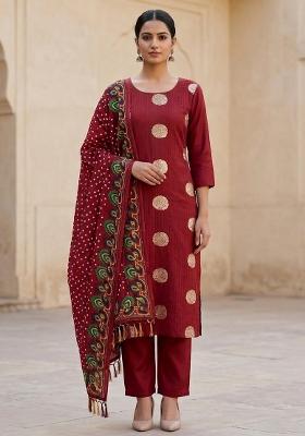 Maroon Embroidered Silk Salwar Kameez